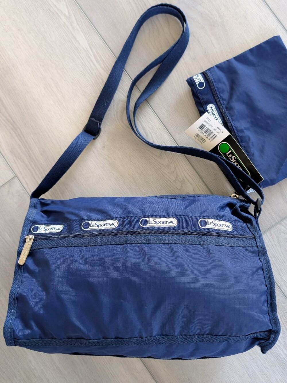 LeSportsac RARE VTG NWT 80s Deluxe Shoulder Satchel Navy 7513 Made in USA - Picture 7 of 16